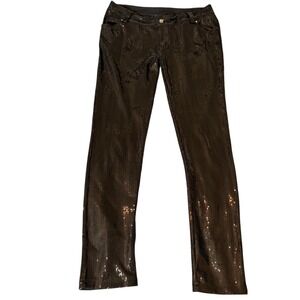 Zara Evening Collection Sequin Pants Party Sparkly Black M/28. Skinny, Low Rise‎